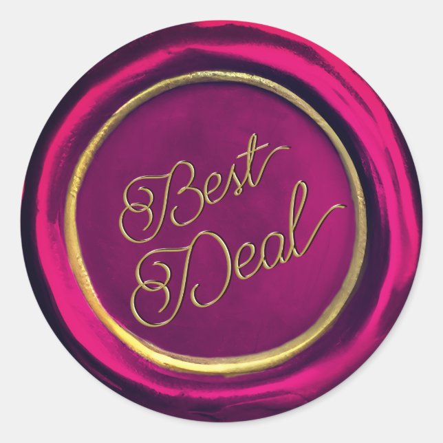  Elegant Burgundy Gold Best Deal Wax Seal Stickers (Front)