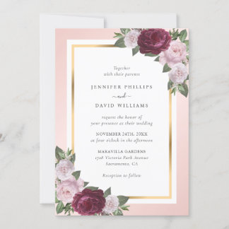 Elegant Burgundy Gold Blush Pink Floral Wedding Invitation