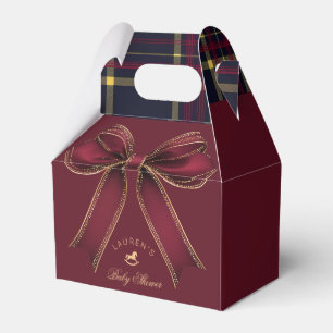 Elegant Burgundy Gold Bow Luxury Baby Shower Favor Boxes