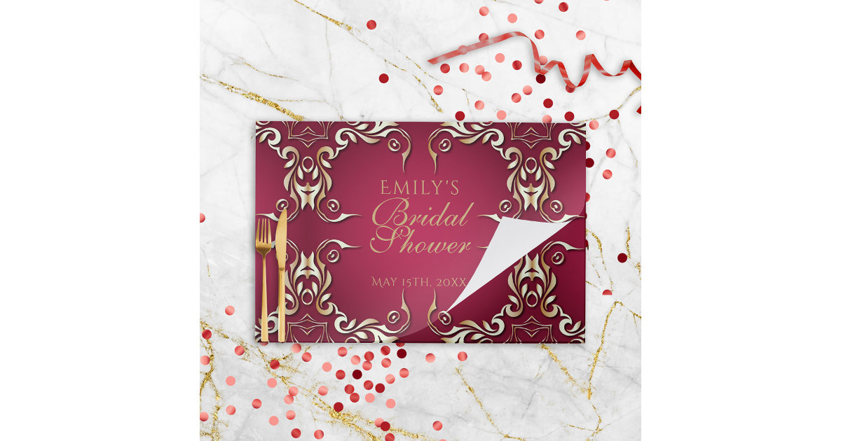 Elegant Burgundy Gold Bridal Shower Paper Placemat Zazzle