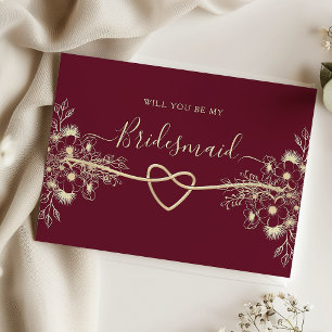 Elegant Burgundy Gold Bridesmaid Proposal Card