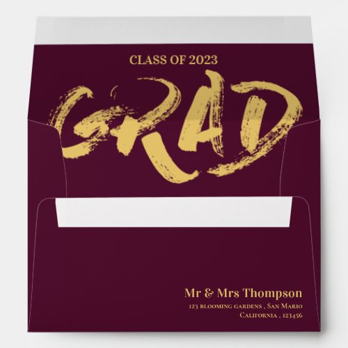 Elegant Burgundy Gold Brush Font Grad Graduation  Envelope