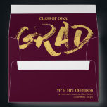 Elegant Burgundy Gold Brush Font Grad Graduation  Envelope<br><div class="desc">Elegant Burgundy Gold Brush Font Grad Graduation envelope . The design of these pretty envelopes has beautiful burgundy background with a Golden Tassel on the back flap of the envelope and class of 2024 GRAD written in a pretty brush font . These envelopes are perfect for accessorizing graduation announcement cards...</div>