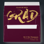 Elegant Burgundy Gold Brush Font Grad Graduation  Envelope<br><div class="desc">Elegant Burgundy Gold Brush Font Grad Graduation envelope . The design of these pretty envelopes has beautiful burgundy background with a Golden Tassel on the back flap of the envelope and class of 2024 GRAD written in a pretty brush font . These envelopes are perfect for accessorizing graduation announcement cards...</div>