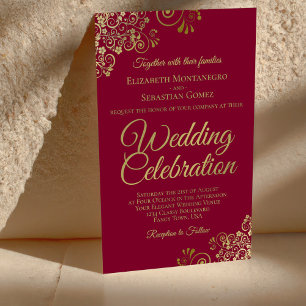 Elegant Burgundy Gold BUDGET Wedding Invite Large