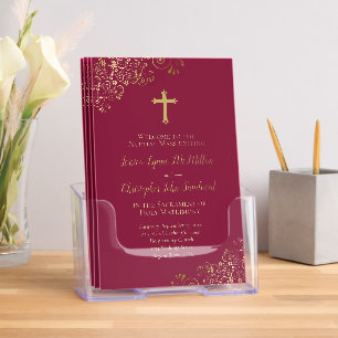 Elegant Burgundy & Gold Catholic Wedding Program Brochure