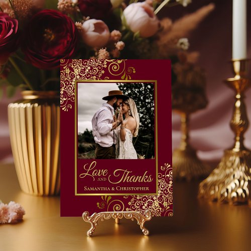 Elegant Burgundy  Gold Chic Love  Thanks Wedding Thank You Card