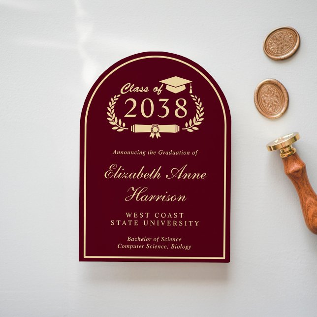 Elegant Burgundy Gold College Graduation Party Invitation (Share the pride and excitement of your graduate's achievement with friends and family near and far)