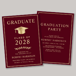 Elegant Burgundy Gold College Graduation Party Invitation