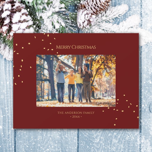 Elegant Burgundy Gold Confetti Holiday Photo Card (Creator Uploaded)