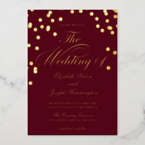 Elegant Burgundy Gold Confetti Wedding   Foil Invitation