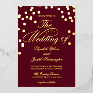 Elegant Burgundy Gold Confetti Wedding Foil Invitation