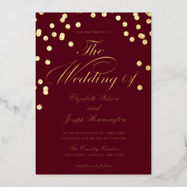 Elegant Burgundy Gold Confetti Wedding   Foil Invitation