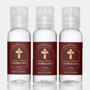 Elegant Burgundy Gold Cross Boys Confirmation Favo Hand Sanitizer
