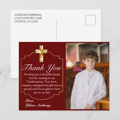 Elegant Burgundy Gold Cross Confirmation Photo 