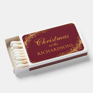 Elegant Burgundy & Gold Custom Christmas Favors Matchboxes