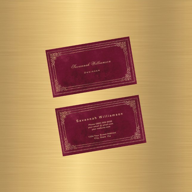 Elegant Burgundy Gold Customizable Business Card (Creator Uploaded)