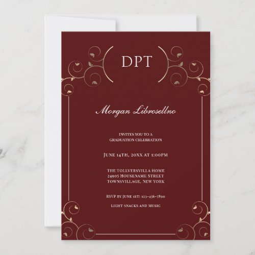 Elegant Burgundy Gold DPT Graduation Invitation