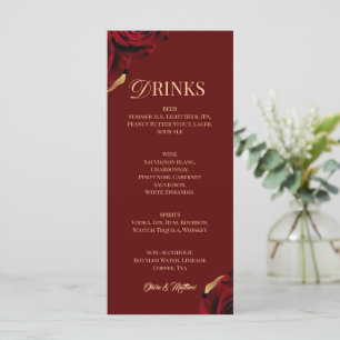Elegant Burgundy Gold Drink  Menu
