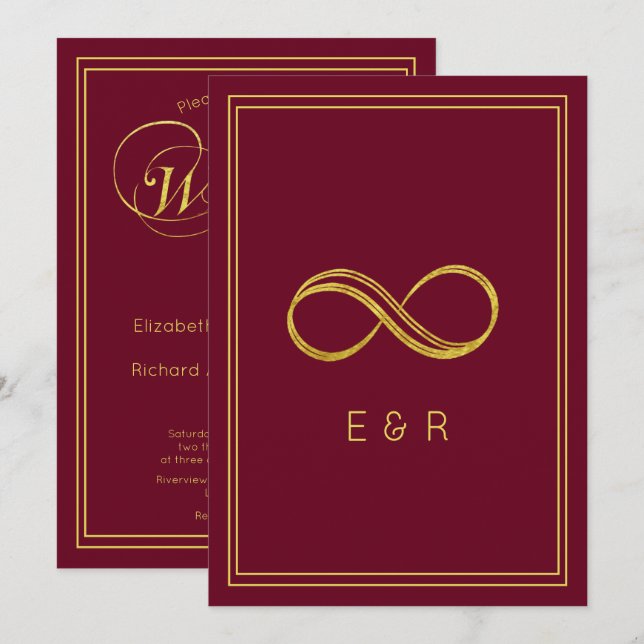 Elegant Burgundy Gold Eternity Wedding Invitation (Front/Back)