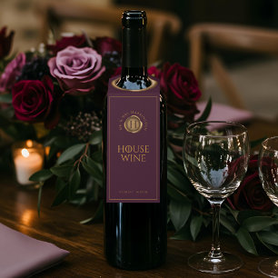 Elegant Burgundy Gold Faux Seal Wedding Monogram Bottle Hanger Tag