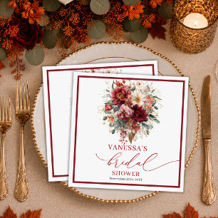 Elegant Burgundy Gold Floral autumn bridal shower Napkins
