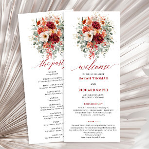 Elegant Burgundy Gold Floral Autumn Program weddin