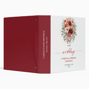 Elegant Burgundy Gold Floral Autumn wedding memory 3 Ring Binder