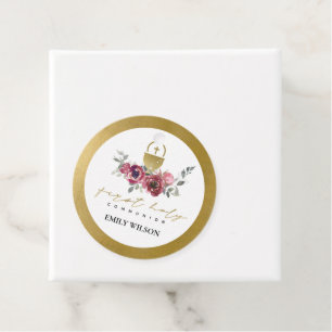 ELEGANT BURGUNDY GOLD FLORAL FIRST HOLY COMMUNION FAVOR TAGS