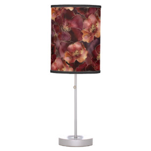 Elegant burgundy gold floral pattern table lamp
