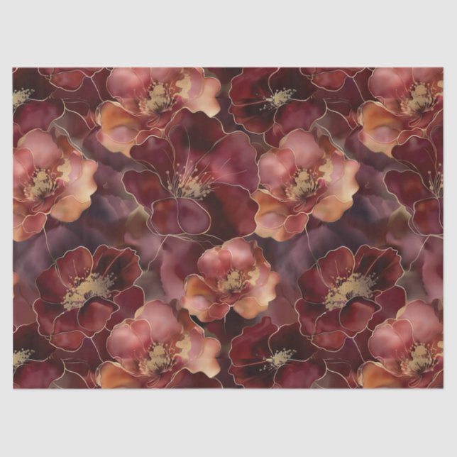 Elegant burgundy gold floral pattern tissue paper (Front)