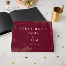 Elegant Burgundy Gold Floral Wedding Guest Book