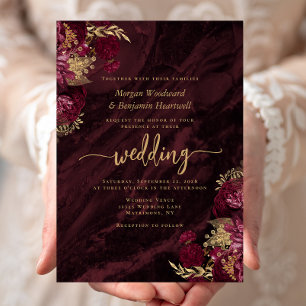 Elegant Burgundy Gold Floral Wedding Invitation