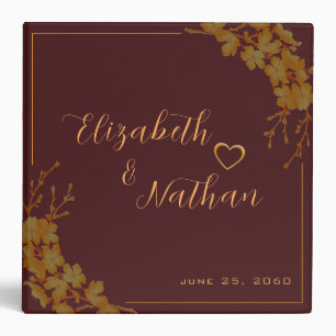 Elegant Burgundy Gold Floral Wedding Notes Photos 3 Ring Binder