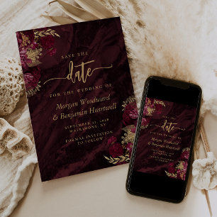 Elegant Burgundy Gold Floral Wedding Save the Date Invitation