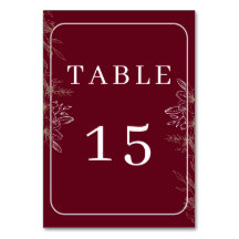 Elegant Burgundy Gold Floral Wedding Table Number 
