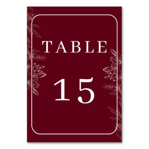 Elegant Burgundy Gold Floral Wedding Table Number