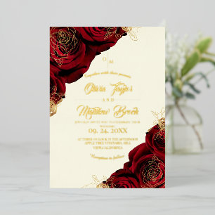 Elegant Burgundy Gold Foil Red Roses Wedding Invitation