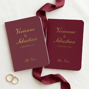 Elegant Burgundy Gold Foil Script Classic Wedding Vow Books