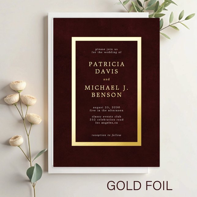 Elegant burgundy gold foil typography wedding foil invitation (Creator Uploaded)