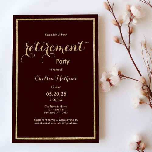 Elegant burgundy gold glitter Retirement Party Invitation