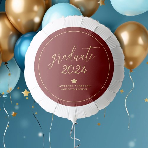 Elegant Burgundy  Gold Graduate 2024 Graduation Balloon