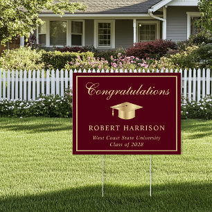 Elegant Burgundy Gold Graduation Congratulations Sign