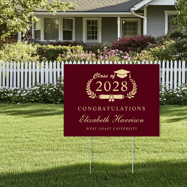 Elegant Burgundy Gold Graduation Congratulations Sign | Zazzle