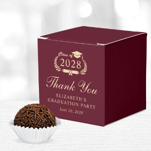 Elegant Burgundy Gold Graduation Party Thank You Favor Boxes