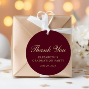 Elegant Burgundy Gold Graduation Party Thank You Favor Tags