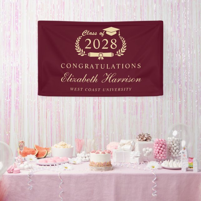 Amazon.com: Burgundy Party Decorations Maroon Champagne Gold  Elegant Burgundy Party Banner display picture 1