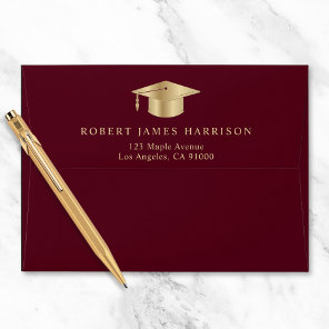 Elegant Burgundy Gold Graduation Return Address Envelope