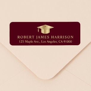 Elegant Burgundy Gold Graduation Return Address Label