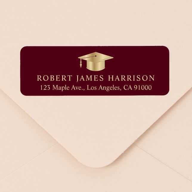 Elegant Burgundy Gold Graduation Return Address Label (Creator Uploaded)